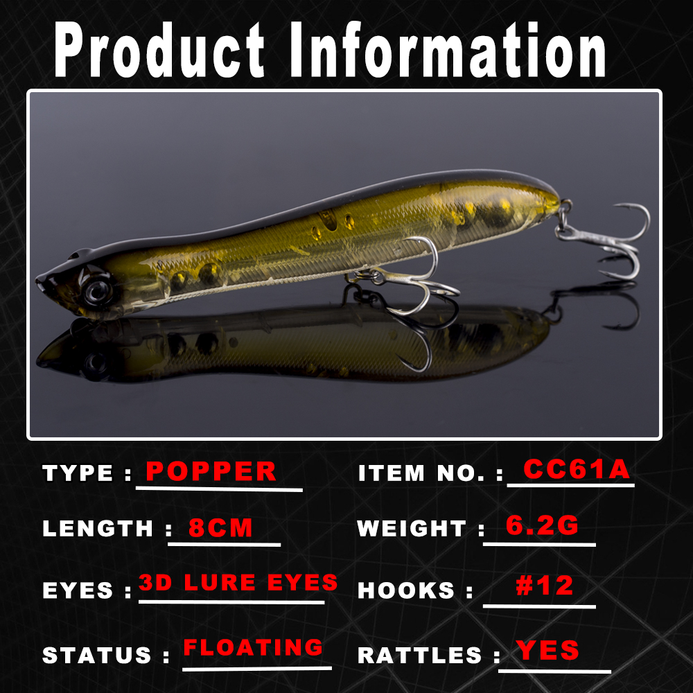 AYWFISH 8CM 6.2G Baby Popper F - Fishing Lure Popper recension och pris
